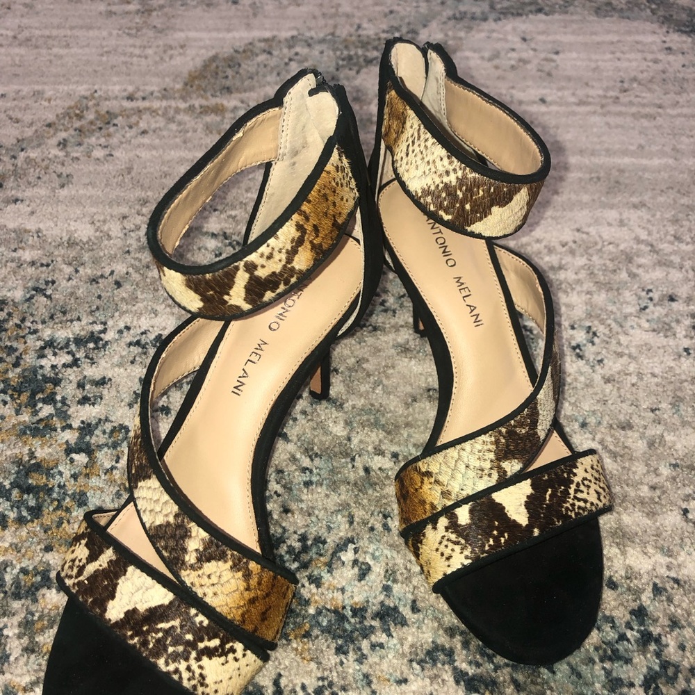 Antonio Melani Women's Snakeskin Strappy Heels - Black and Brown